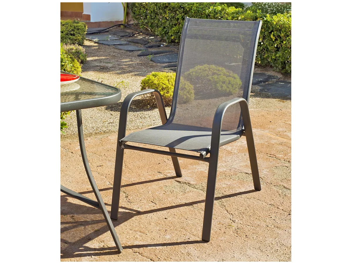 Conjunto de mesa + 4 sillones en acero Cordoba/Sulam-90/4 en acabado gris antracita.