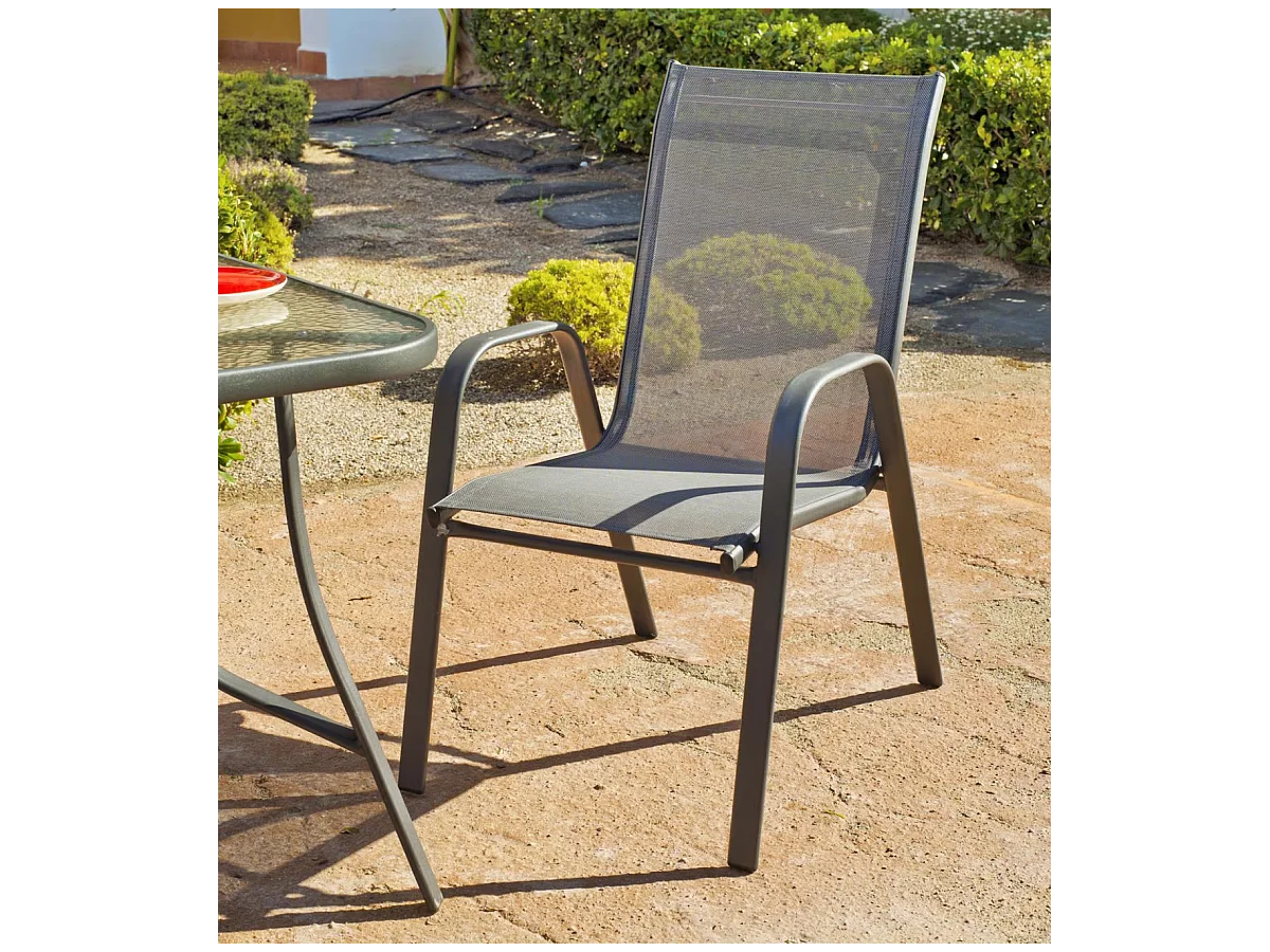 Conjunto de mesa + 4 sillones en acero Cordoba/Sulam-90/4 en acabado gris antracita.