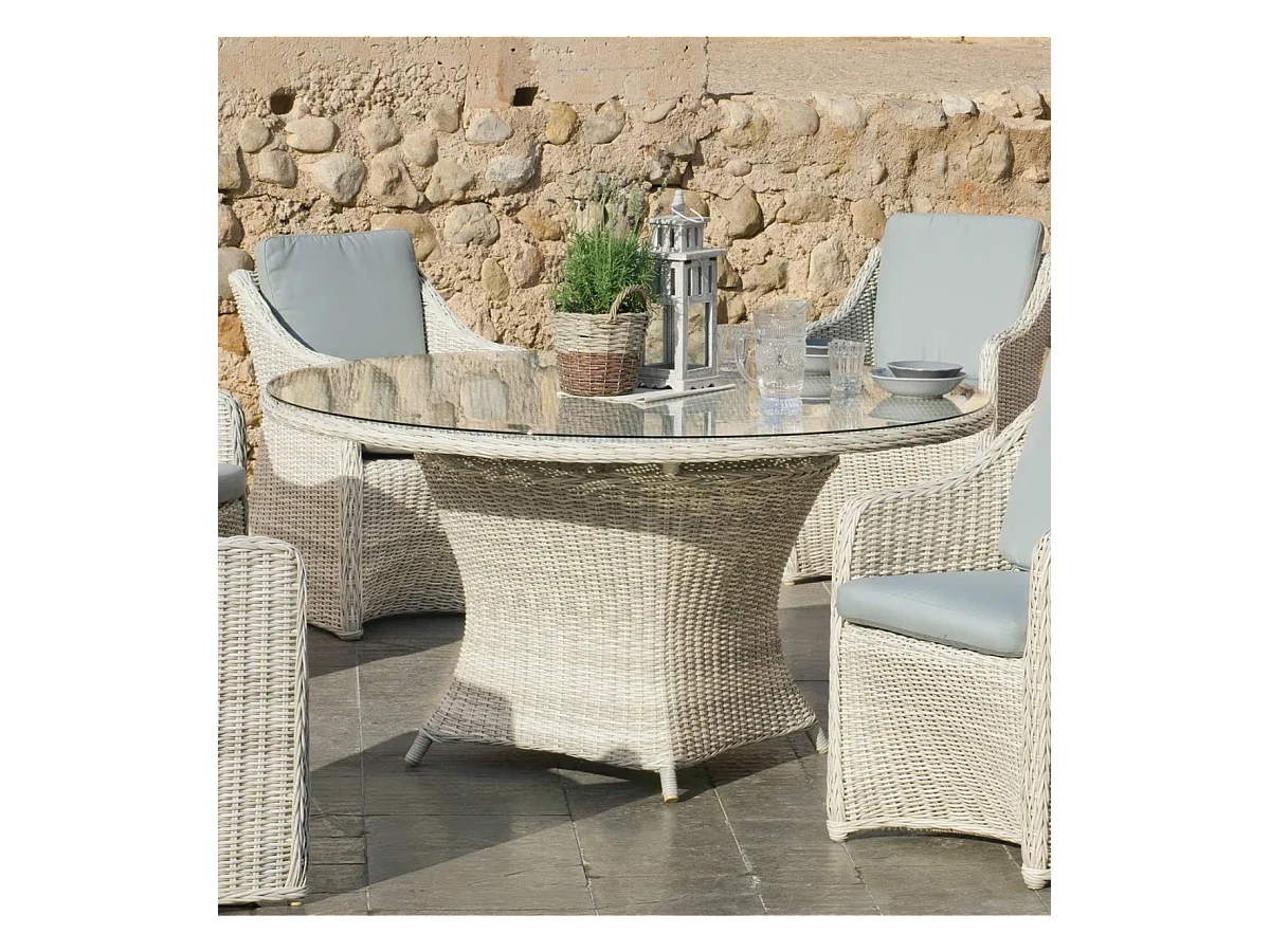 Conjunto mesa redonda + 6 sillones con cojines para terraza jardín Celebes-150/6, Médula