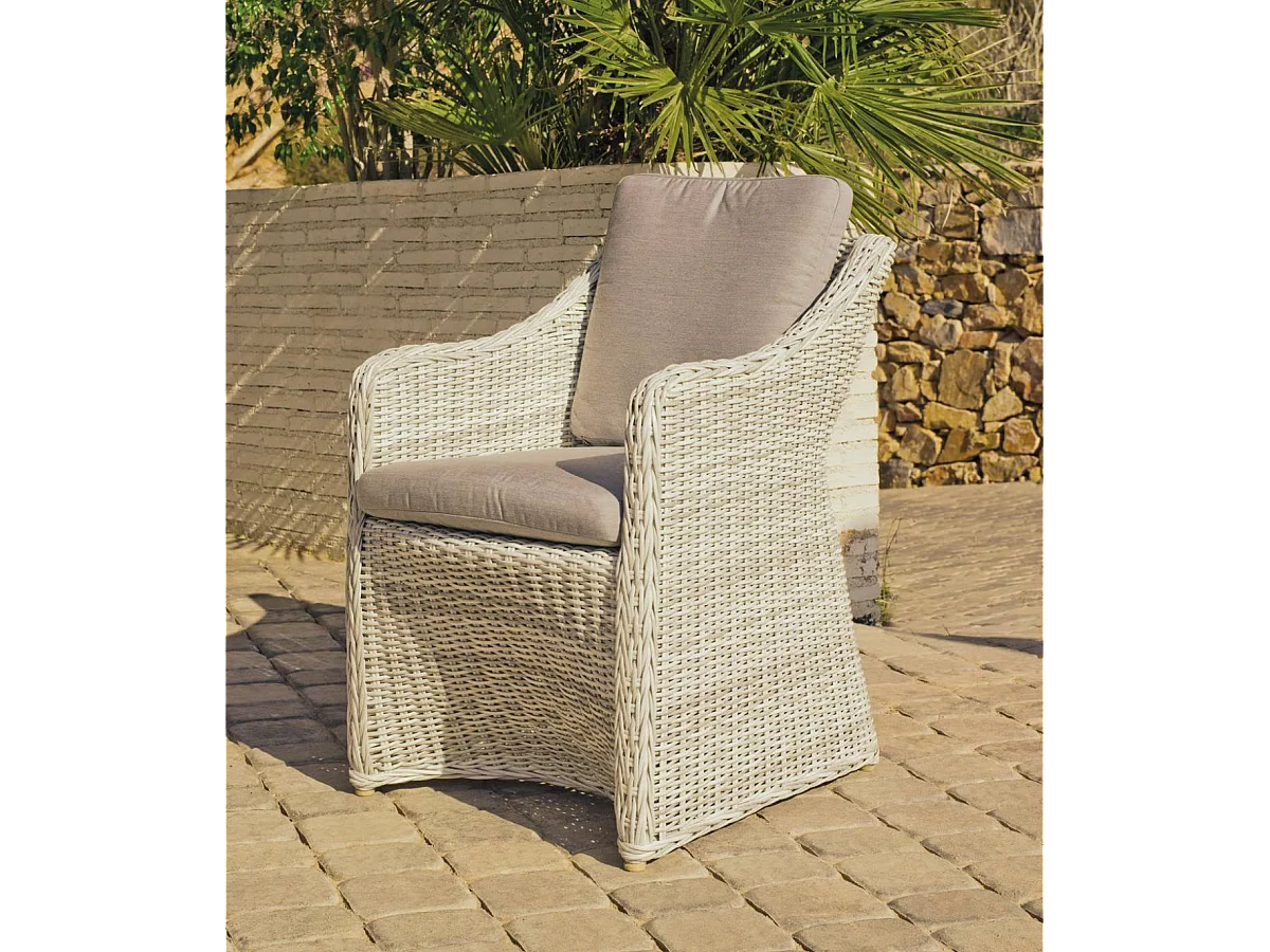 Conjunto mesa redonda + 6 sillones con cojines para terraza jardín Celebes-150/6, Médula