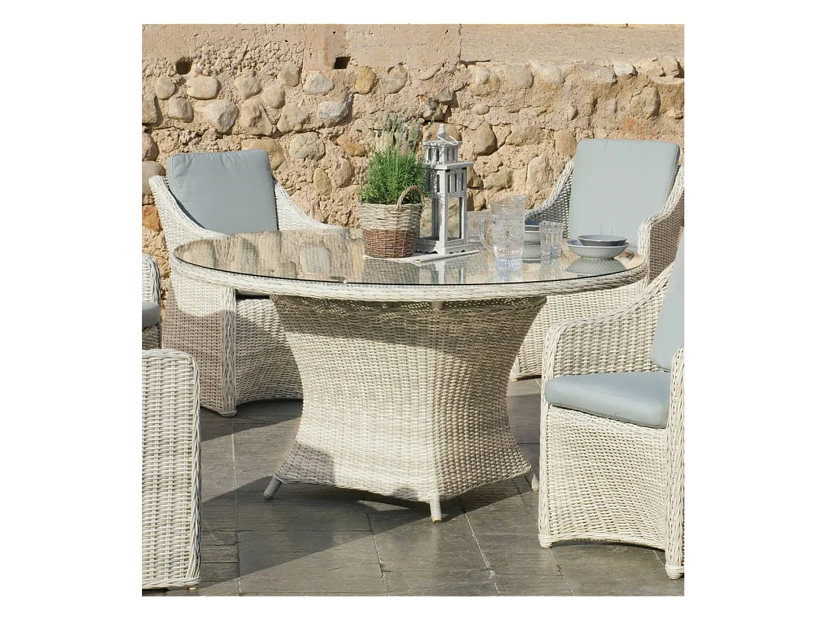 Conjunto mesa redonda + 6 sillones con cojines para terraza jardín Celebes-150/6, Médula