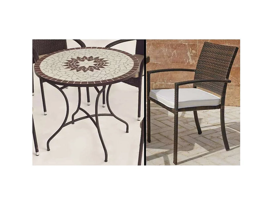Conjunto de mesa y 4 sillones con cojines para jardin Estela/Bahia-90/4.
