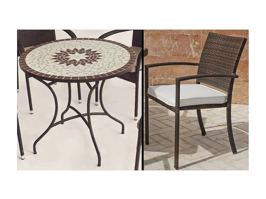 Conjunto de mesa y 4 sillones con cojines para jardin Estela/Bahia-90/4.