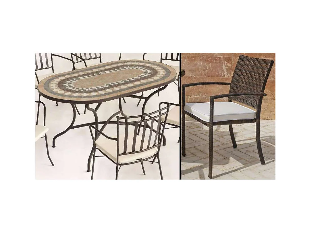Conjunto mosaico jardín de mesa y 4 sillones con cojines Oasis/Bahia-150/4.
