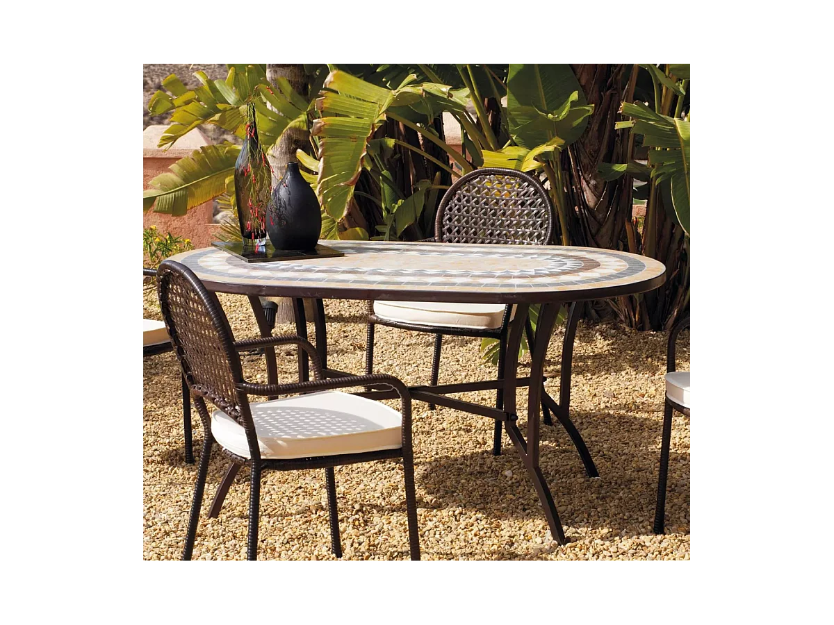 Conjunto mosaico jardín de mesa y 4 sillones con cojines Oasis/Bahia-150/4.