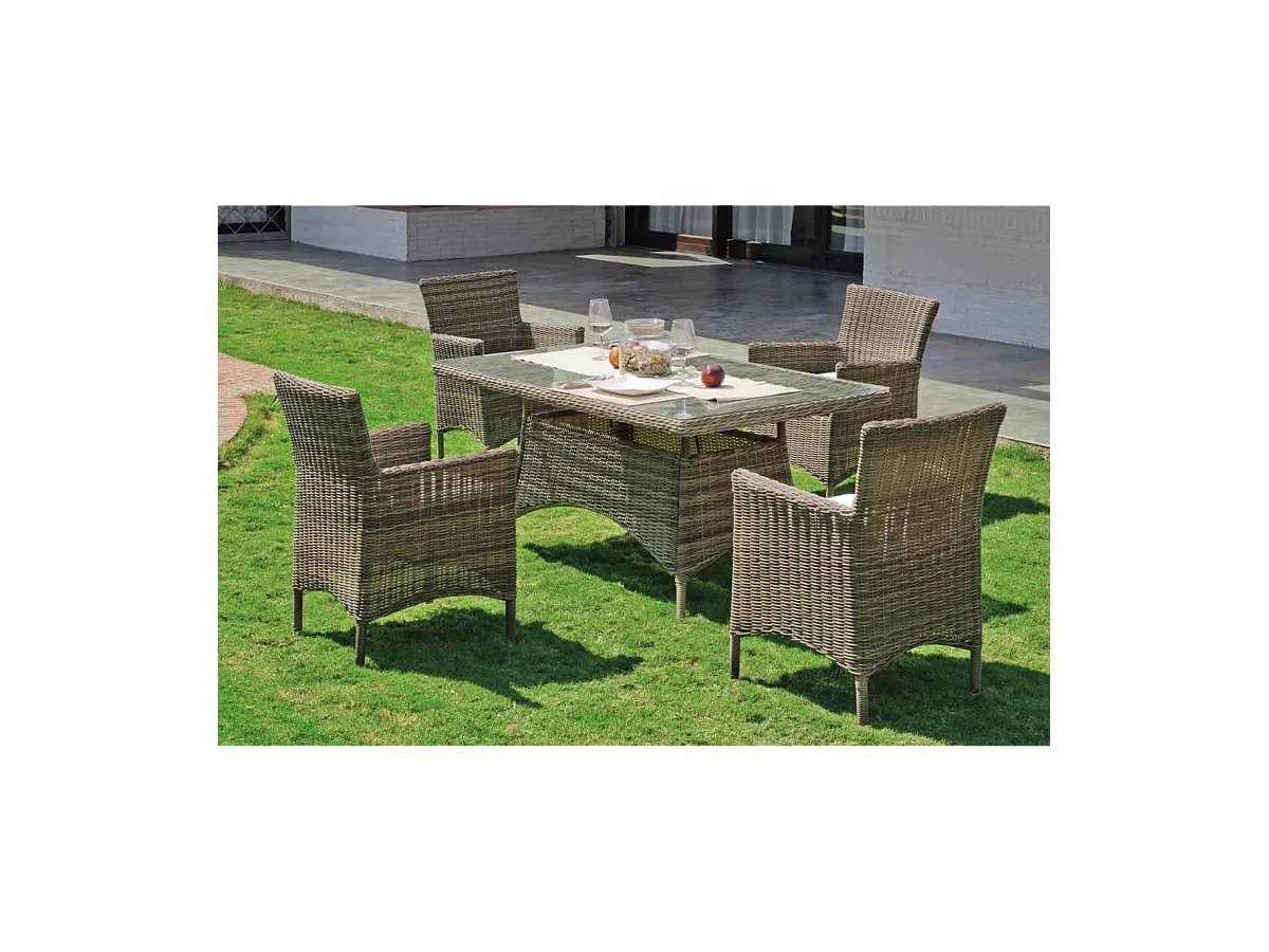 Conjunto de mesa +4 sillones+ cojines Borsalino-169/15/4+4C medula sintetica.