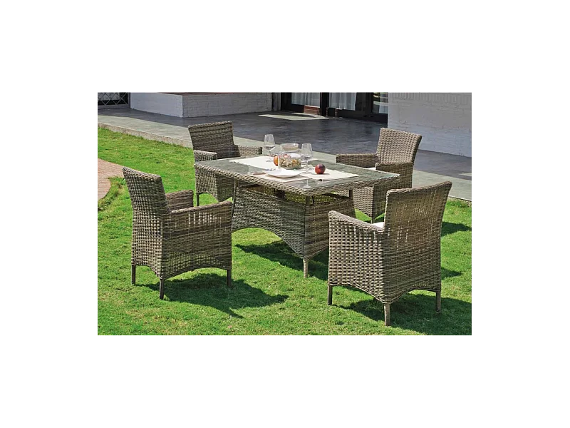 Conjunto de mesa +4 sillones+ cojines Borsalino-169/15/4+4C medula sintetica.