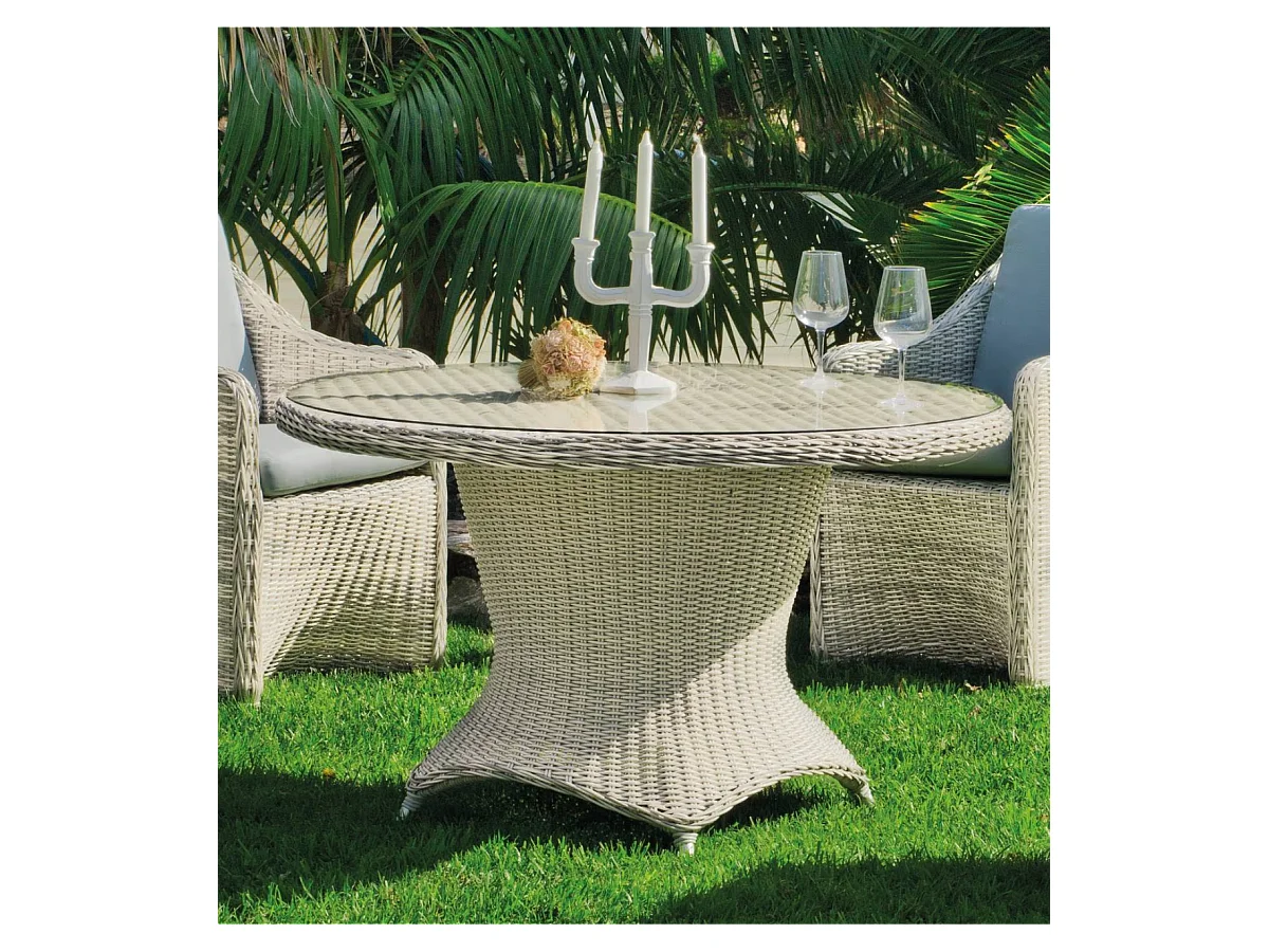 Conjunto mesa redonda + 4 sillones con cojines para terraza jardín Celebes-120/4, Médula