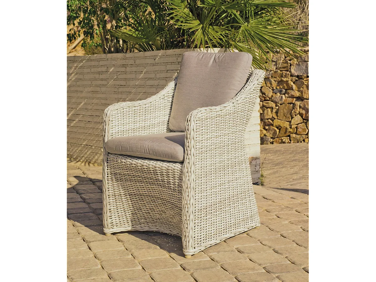 Conjunto mesa redonda + 4 sillones con cojines para terraza jardín Celebes-120/4, Médula