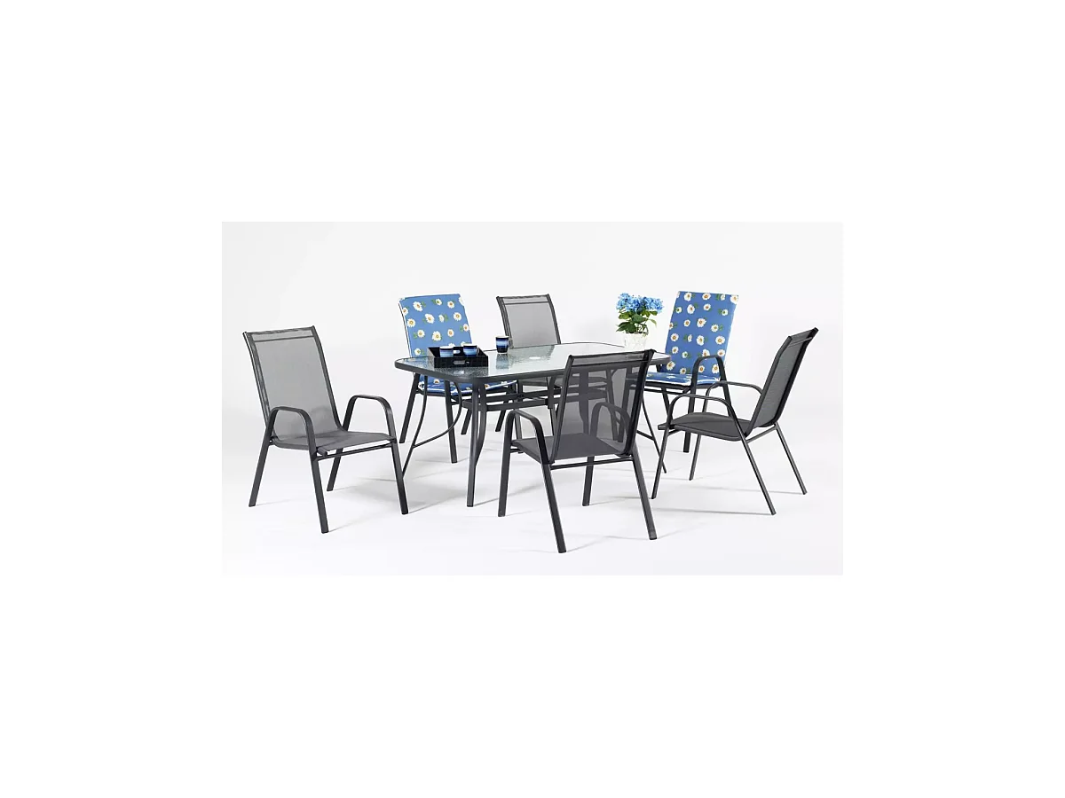 Conjunto de mesa + 4 sillones en acero Sulam-150/4 en acabado gris antracita