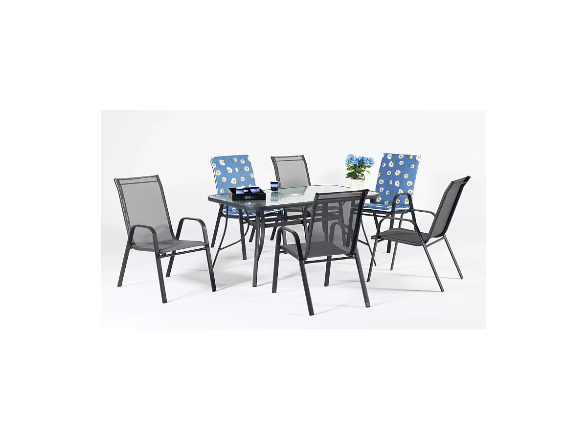 Conjunto de mesa + 4 sillones en acero Sulam-150/4 en acabado gris antracita