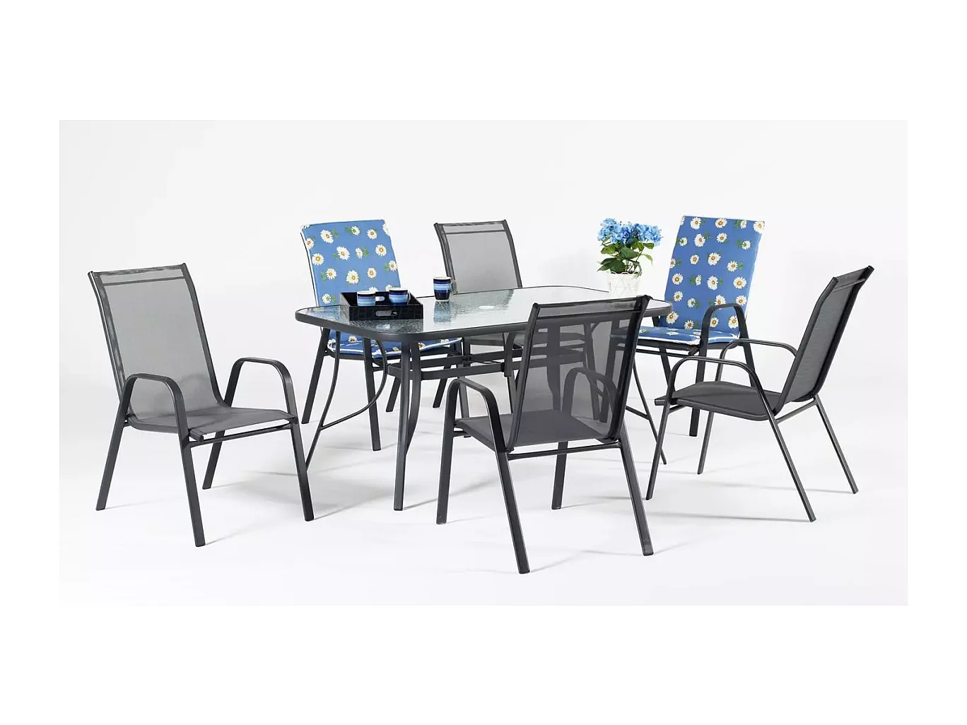 Conjunto de mesa + 4 sillones en acero Sulam-150/4 en acabado gris antracita