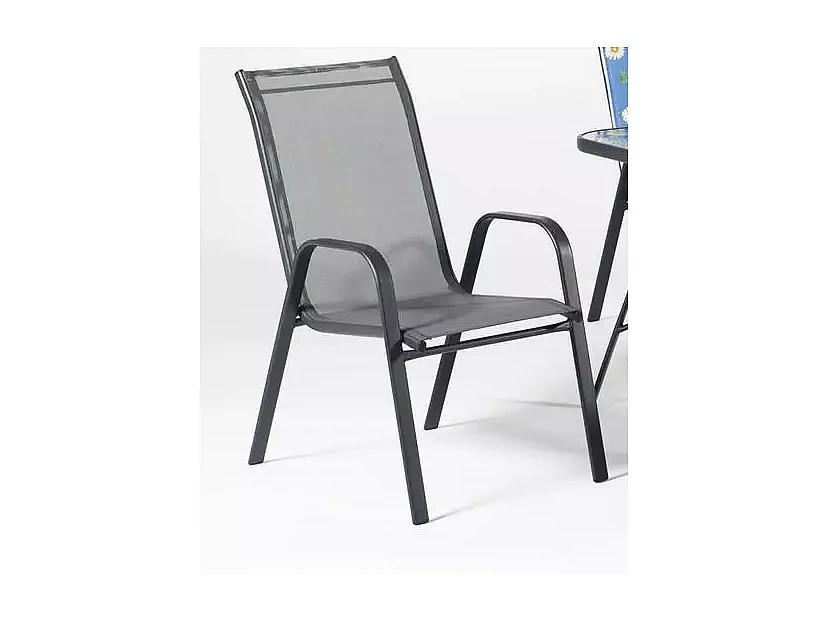 Conjunto de mesa + 4 sillones en acero Sulam-150/4 en acabado gris antracita