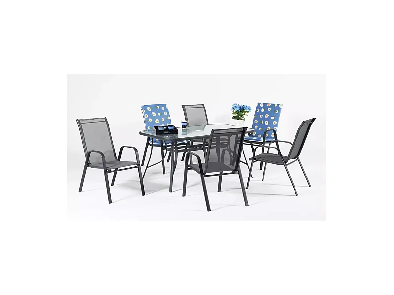 Conjunto de mesa + 4 sillones en acero Sulam-150/4 en acabado gris antracita