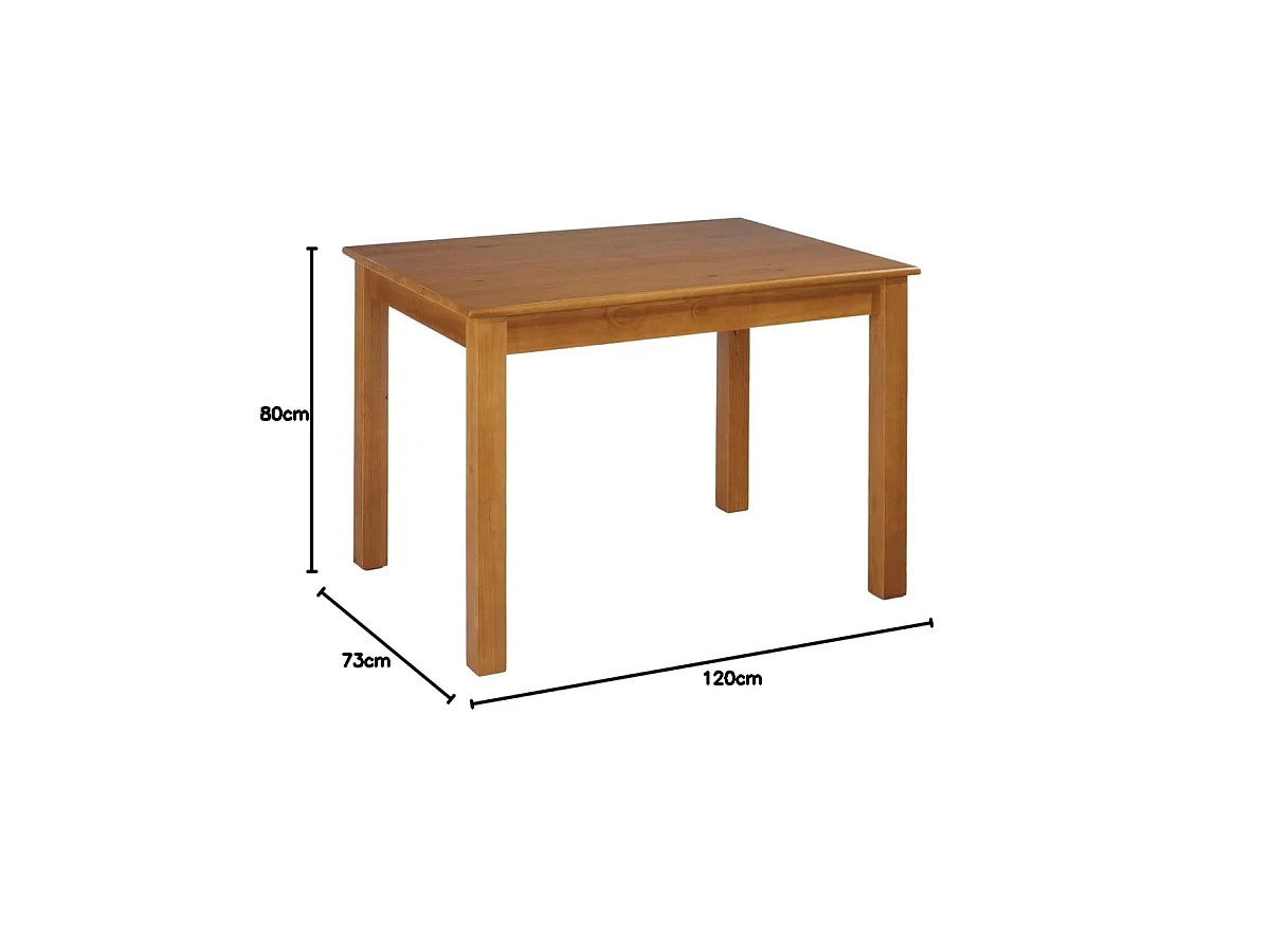 Mesa fija de comedor en Madera Maciza 73 cm(alto)120 cm(ancho)80 cm(largo)