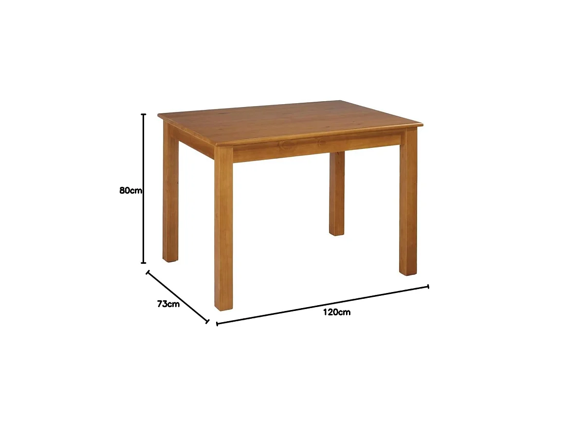 Mesa fija de comedor en Madera Maciza 73 cm(alto)120 cm(ancho)80 cm(largo)