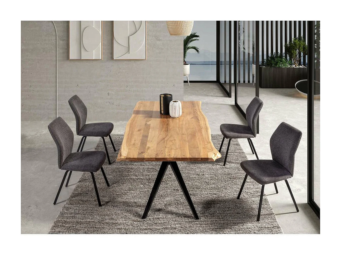 Mesa comedor rectangular Leonor en acabado acacia/negro, 76cm(alto) 200cm(ancho) 100cm(lar