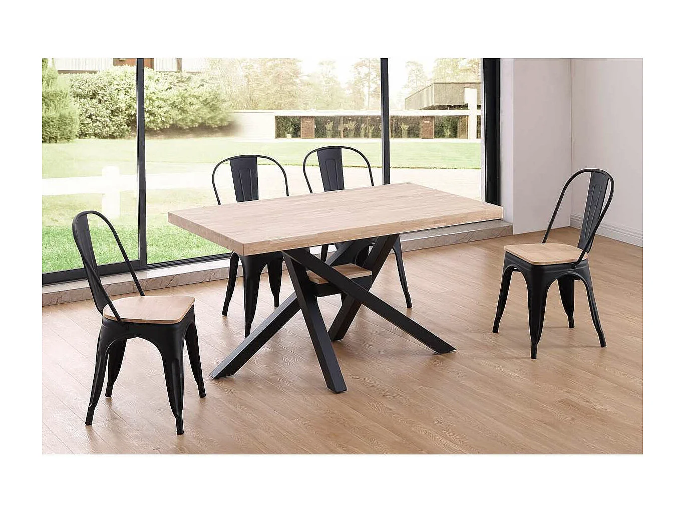 Mesa de comedor fija Xena tapa recta 140 acabado roble nordish/negro, 76 cm(alto)140 cm(an