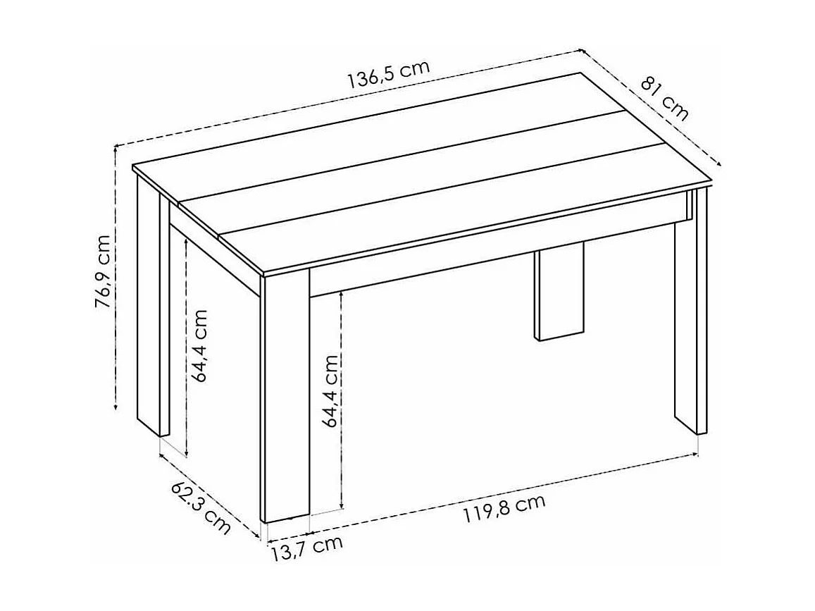 Mesa para salón fija Harley acabado Blanco, 77 cm(alto)138,5cm(ancho)81 cm(largo)