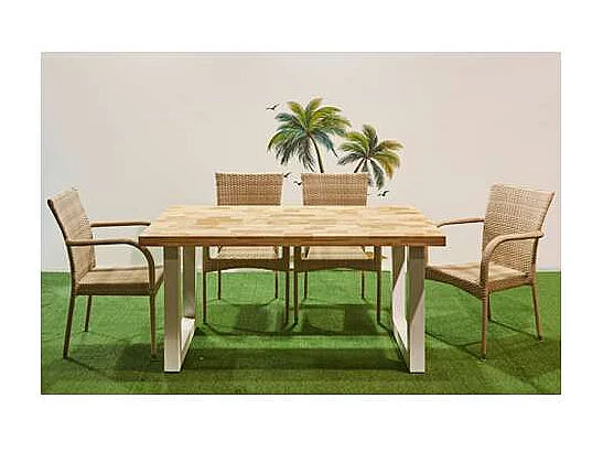 Mesa de comedor fija Loft Outdoor Roble nordish/ blanco, 160cm(ancho) 100cm(fondo) 76cm(al