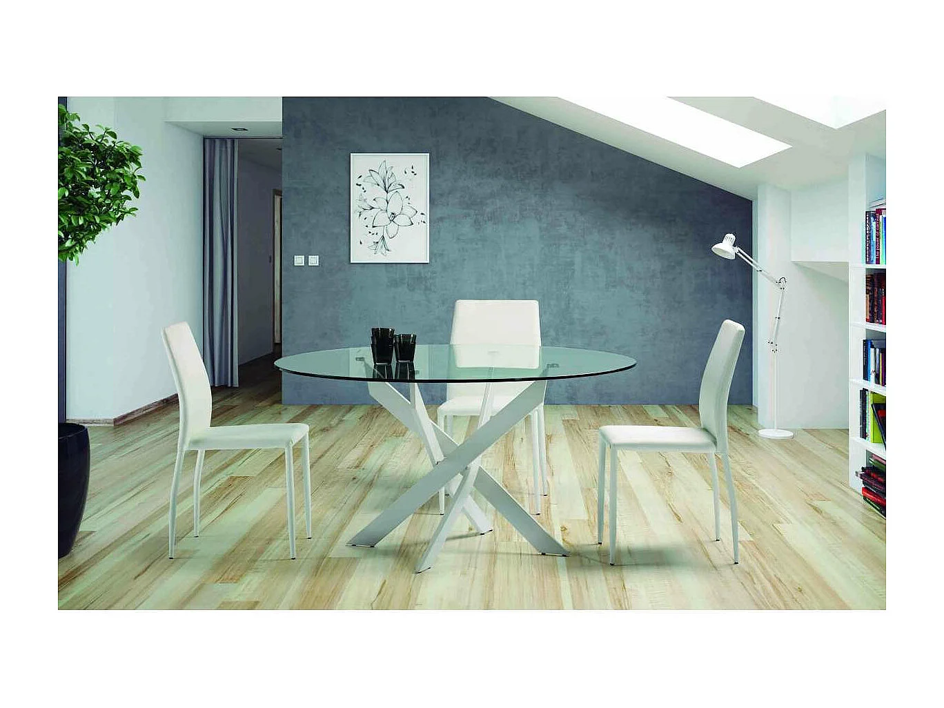 Mesa comedor redonda Rota acabado blanco, 120 cm(ancho) 76 cm(alto).