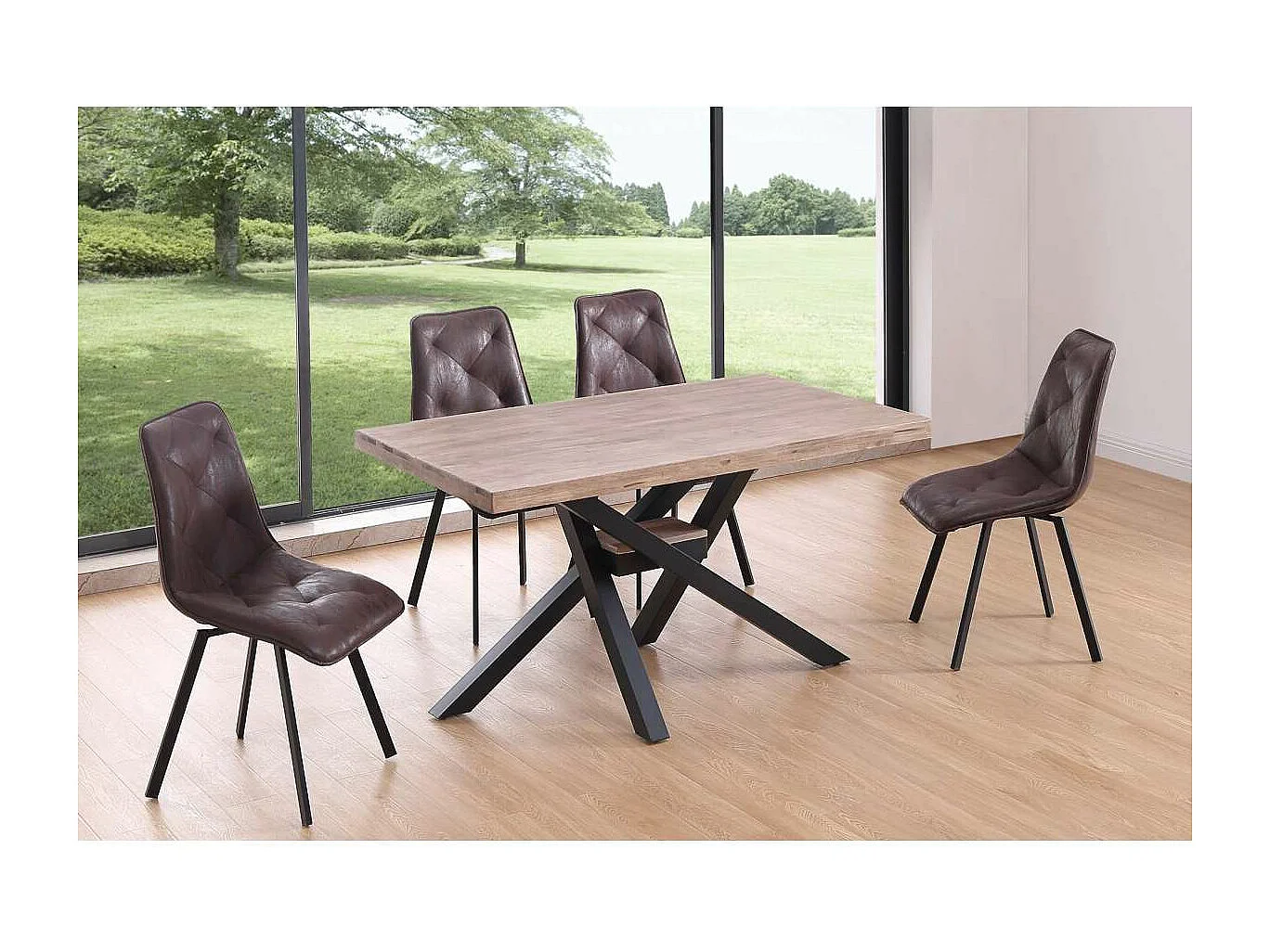 Mesa de comedor fija Xena tapa recta 140 acabado roble honey/negro, 76 cm(alto)140 cm(anch