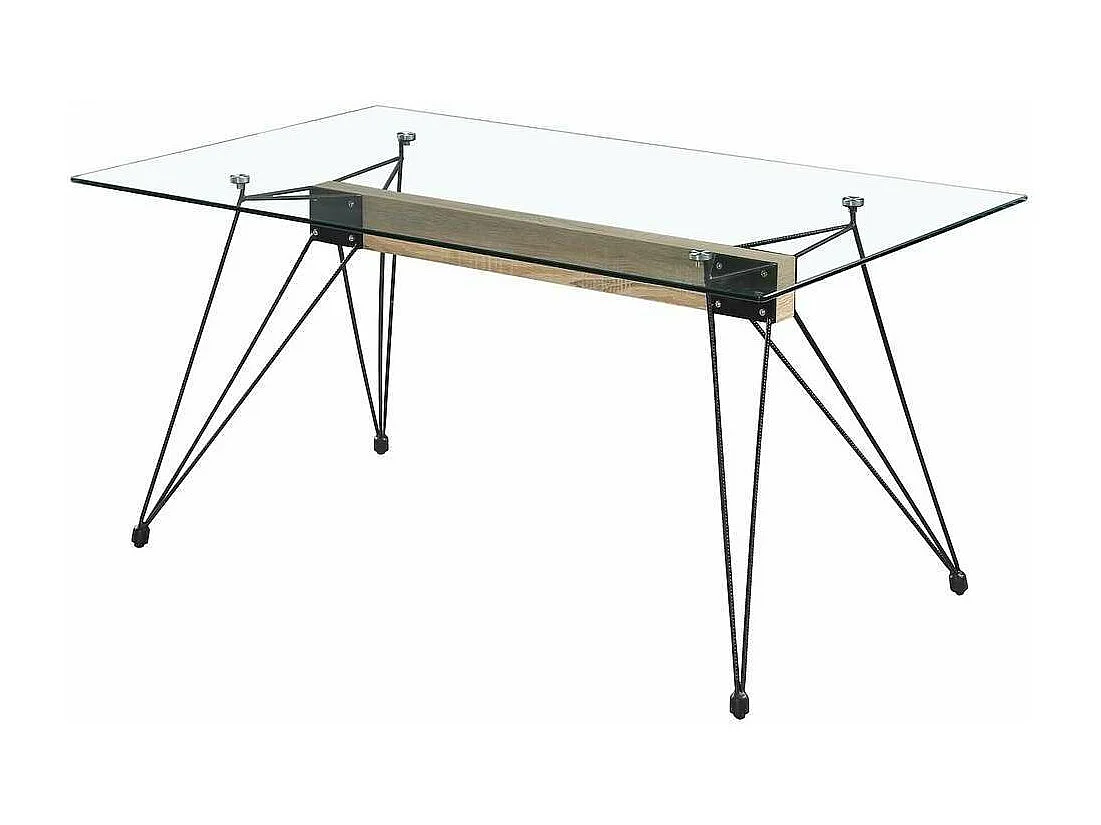 Mesa para cocina, comedor Md-Sally tapa cristal transparente, 140cm(ancho) 75cm(altura) 90
