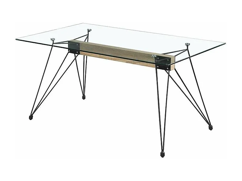 Mesa para cocina, comedor Md-Sally tapa cristal transparente, 140cm(ancho) 75cm(altura) 90