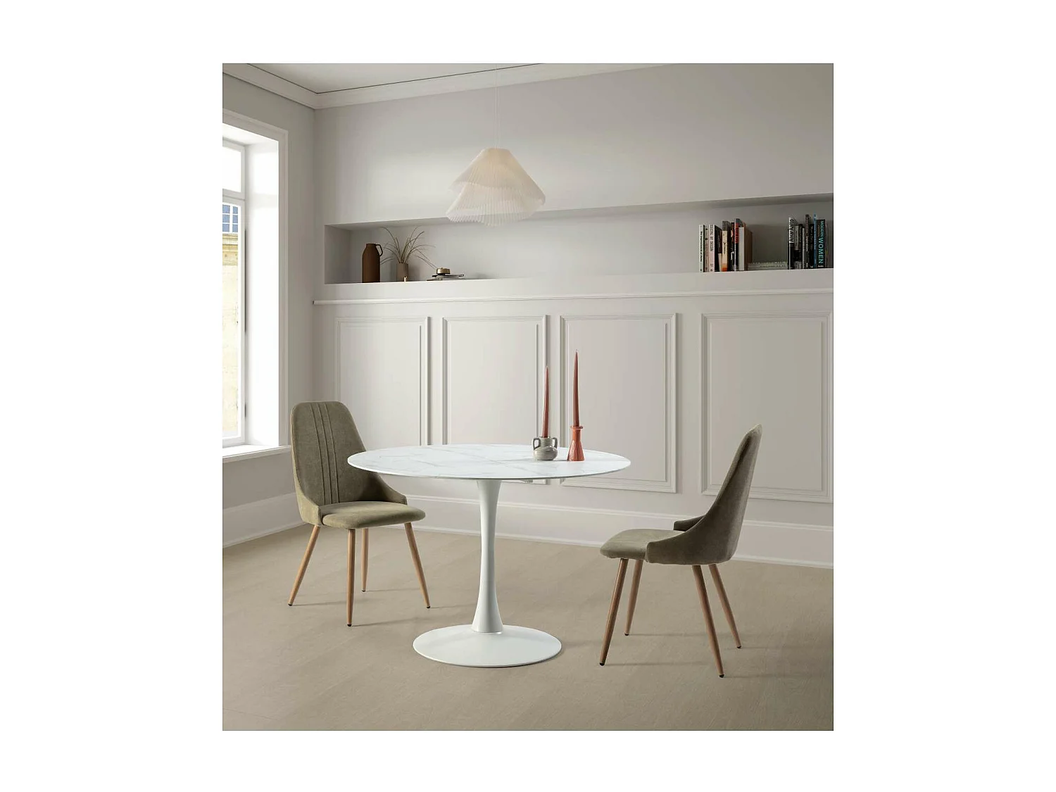 Mesa redonda modelo Adela acabado blanco, 75cm(alto) 110cm(ancho) 110cm(largo)