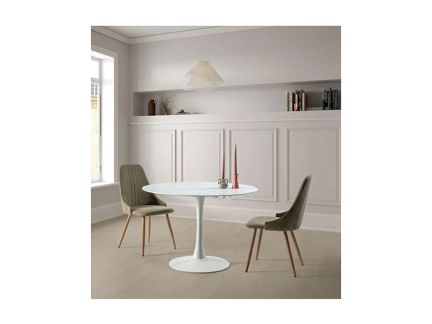 Mesa redonda modelo Adela acabado blanco, 75cm(alto) 110cm(ancho) 110cm(largo)