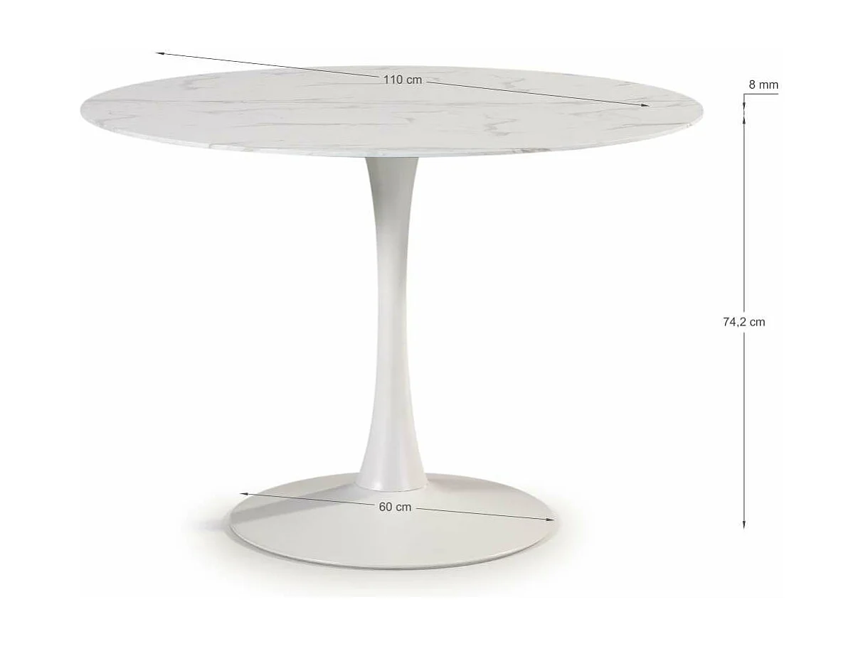Mesa redonda modelo Adela acabado blanco, 75cm(alto) 110cm(ancho) 110cm(largo)
