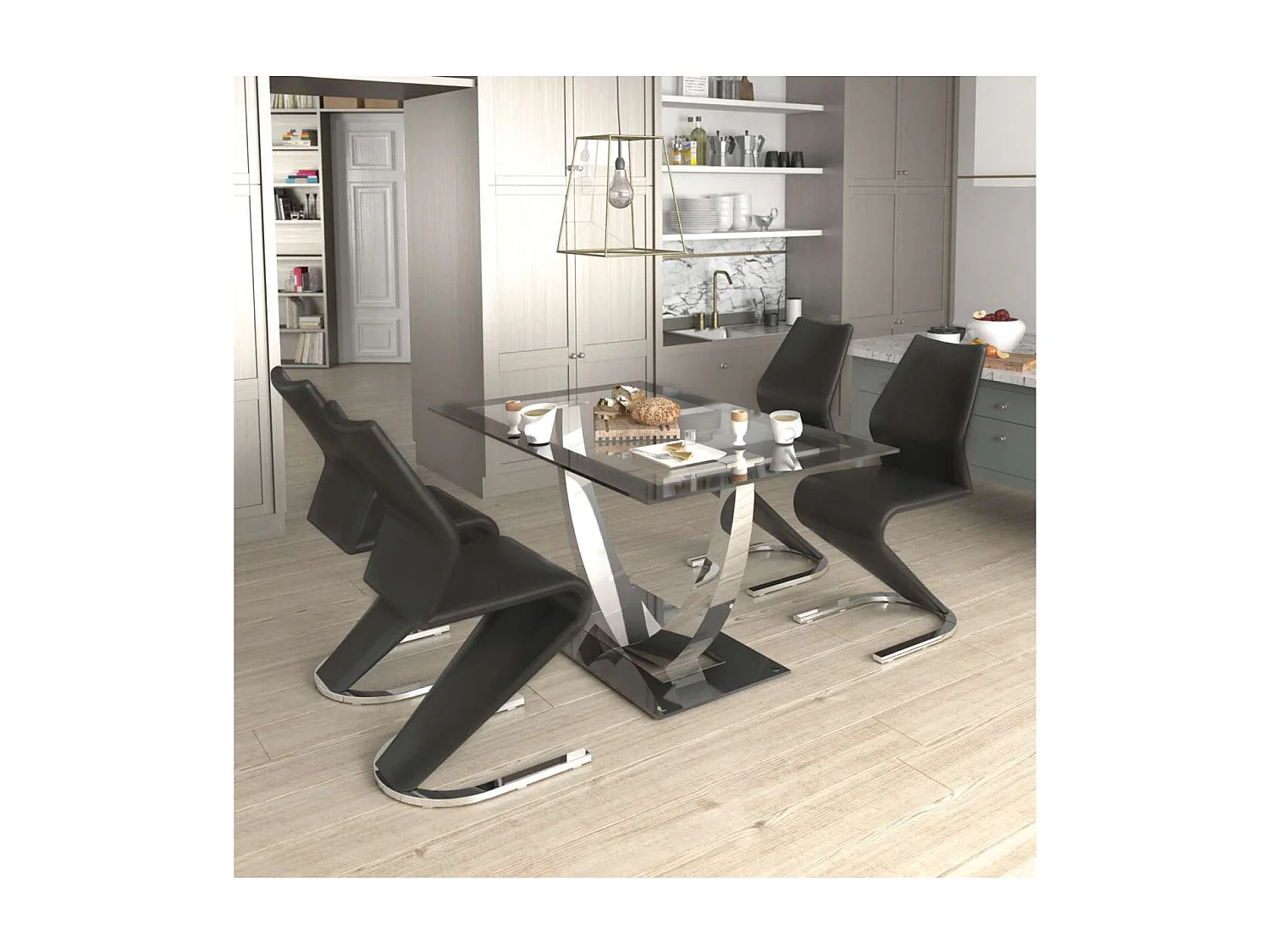 Mesa para cocina, comedor fija Md-Ubrique acabado negro, 140cm(ancho) 75cm(altura) 90cm(fo