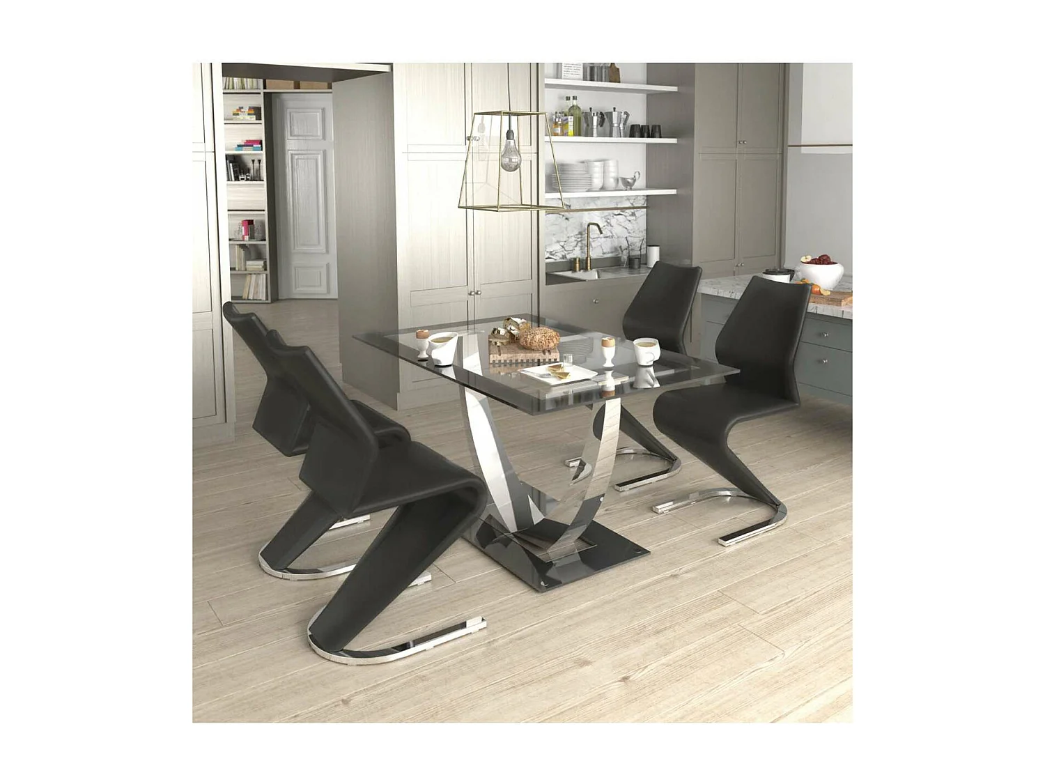 Mesa para cocina, comedor fija Md-Ubrique acabado negro, 140cm(ancho) 75cm(altura) 90cm(fo