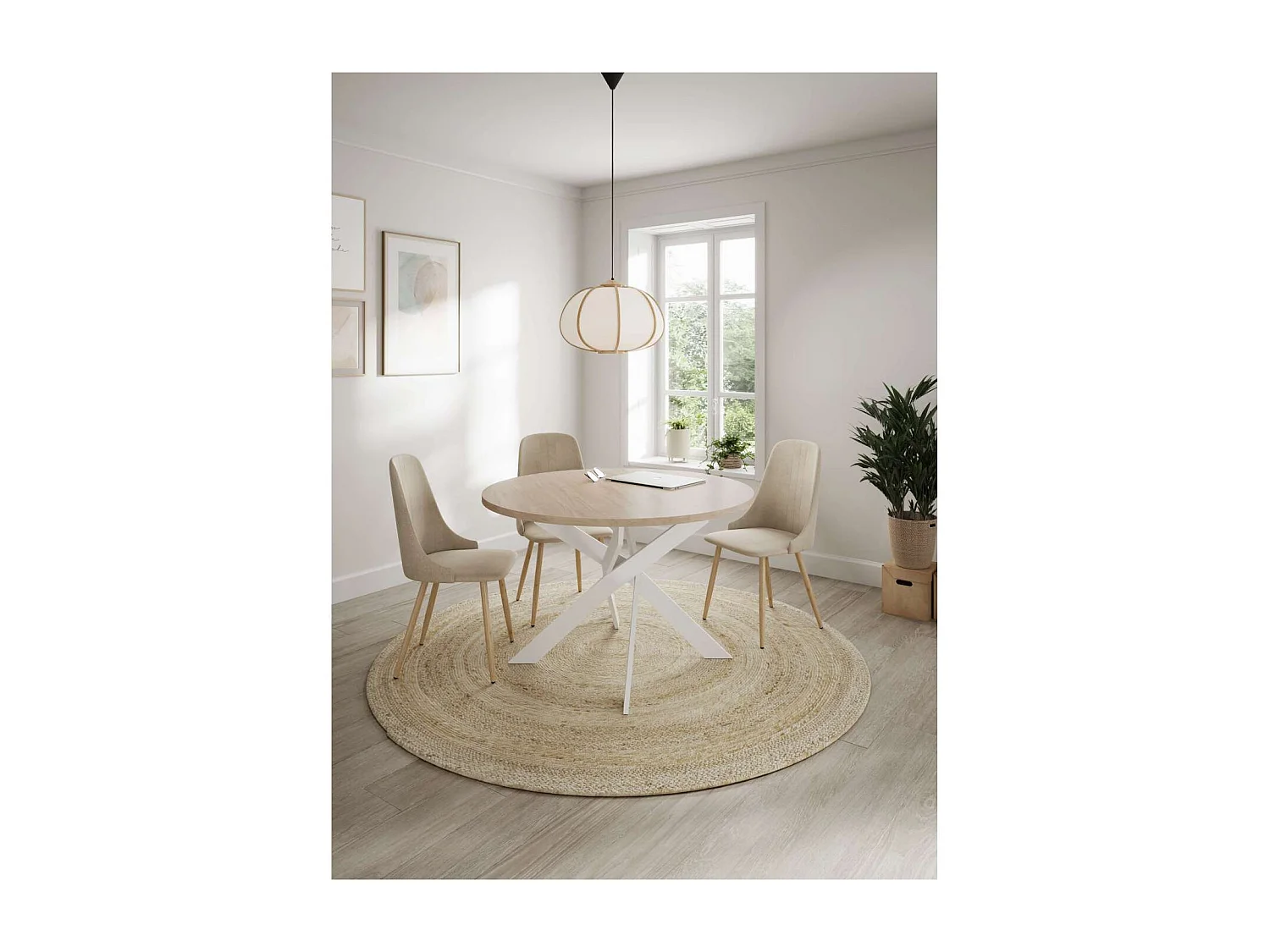 Mesa comedor redonda ALEJANDRO acabado sahara/blanco, 77cm(alto) 120cm(ancho) 120cm(largo)