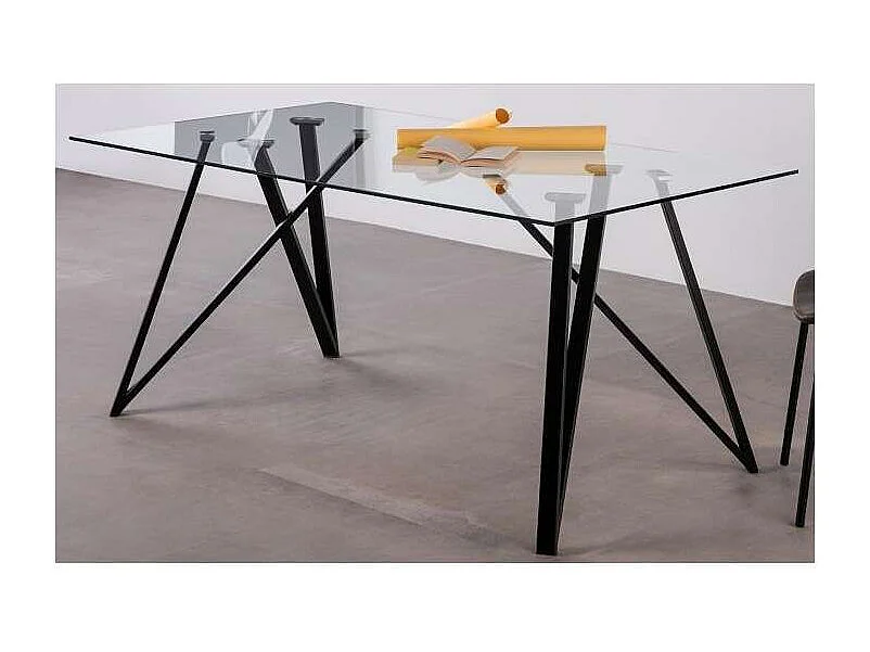 Mesa comedor rectangular Nala tapa cristal en acabado negro 76 cm(alto)160 cm(ancho)90 cm(