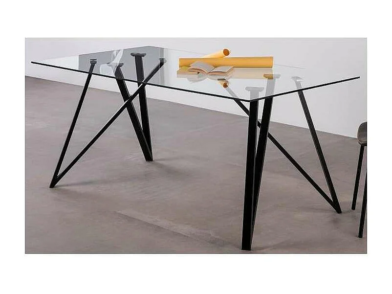 Mesa comedor rectangular Nala tapa cristal en acabado negro 76 cm(alto)160 cm(ancho)90 cm(