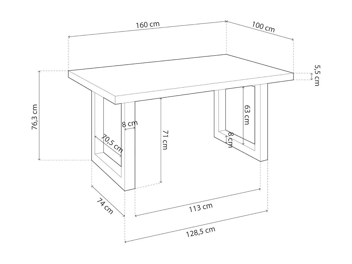 Mesa de comedor fija Loft Roble nordish/ blanco 160 cm(ancho)100 cm(fondo) 75 cm(alto).