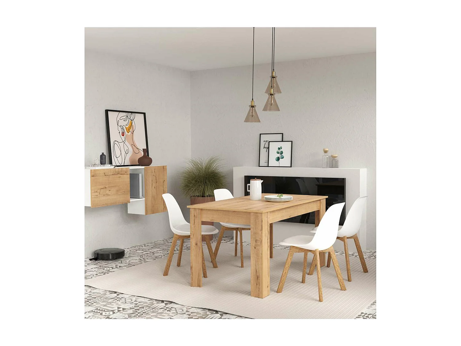 Mesa fija Kia para salón, cocina acabado roble gold, 77 cm(alto)140 cm(ancho)80 cm(largo)