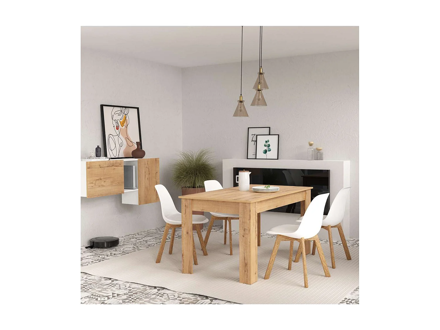 Mesa fija Kia para salón, cocina acabado roble gold, 77 cm(alto)140 cm(ancho)80 cm(largo)