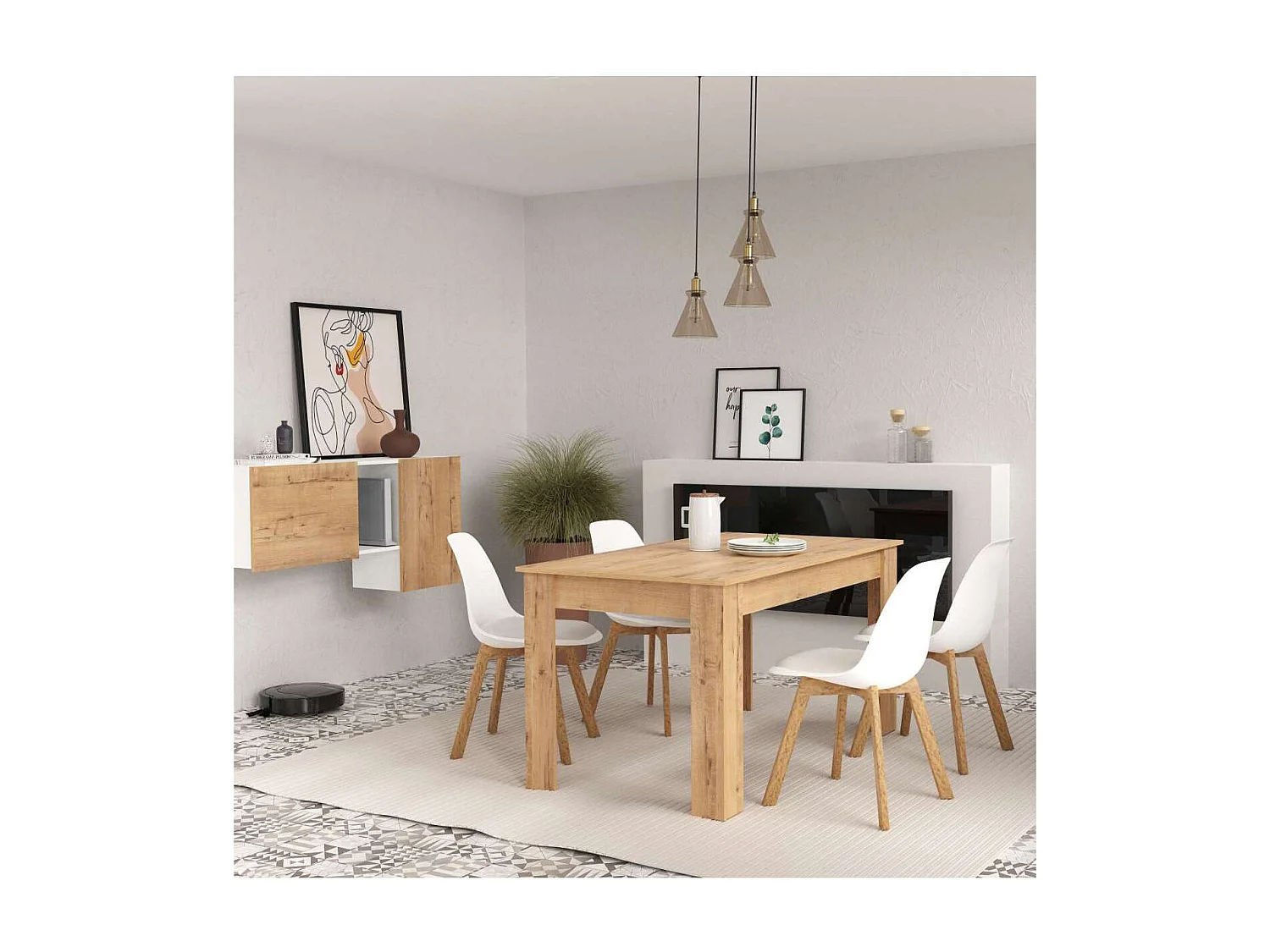 Mesa fija Kia para salón, cocina acabado roble gold, 77 cm(alto)140 cm(ancho)80 cm(largo)