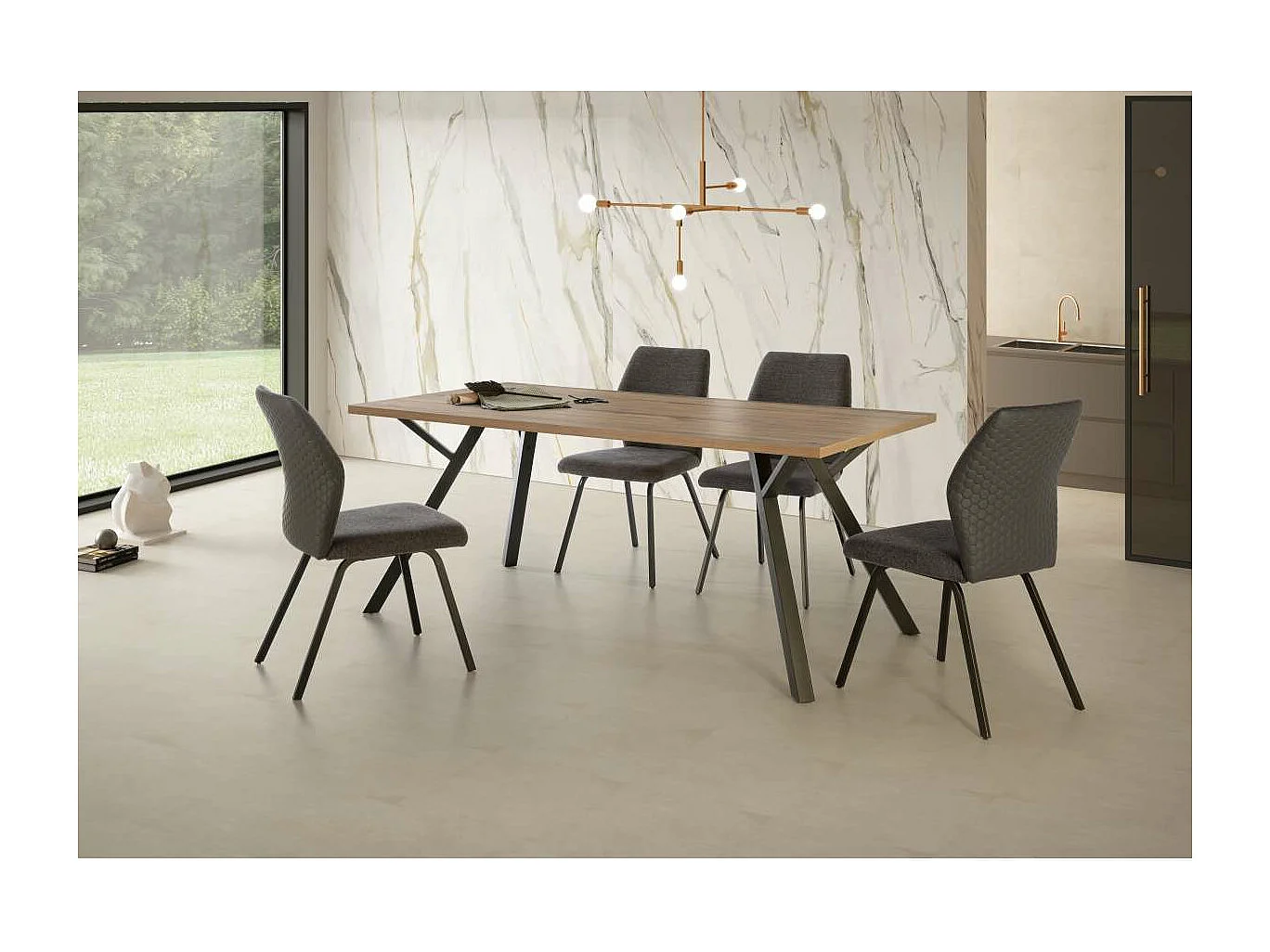 Mesa rectangular de comedor Paula acabado nogal sabi 76cm(alto) 90cm(ancho) 160cm(largo)