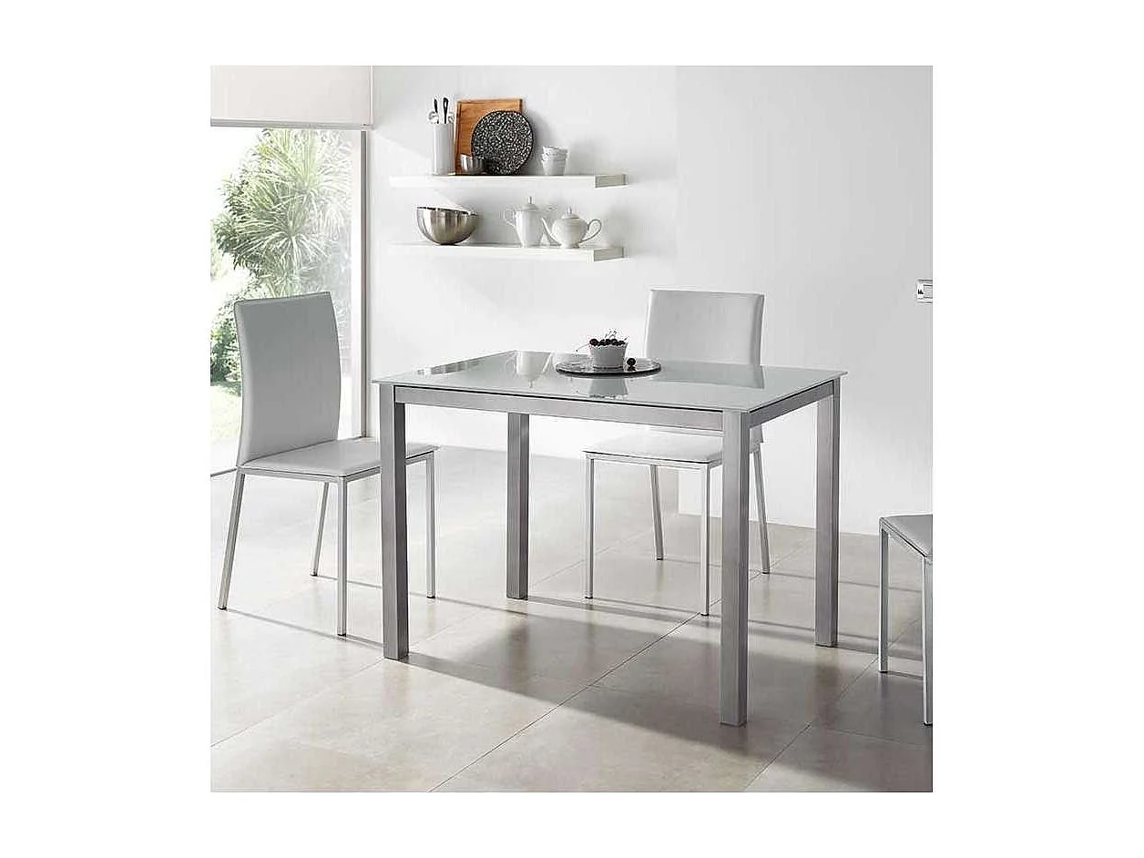 Mesa fija cocina cristal blanco patas grises 75 cm(alto)105 cm(ancho) 60 cm(fondo).