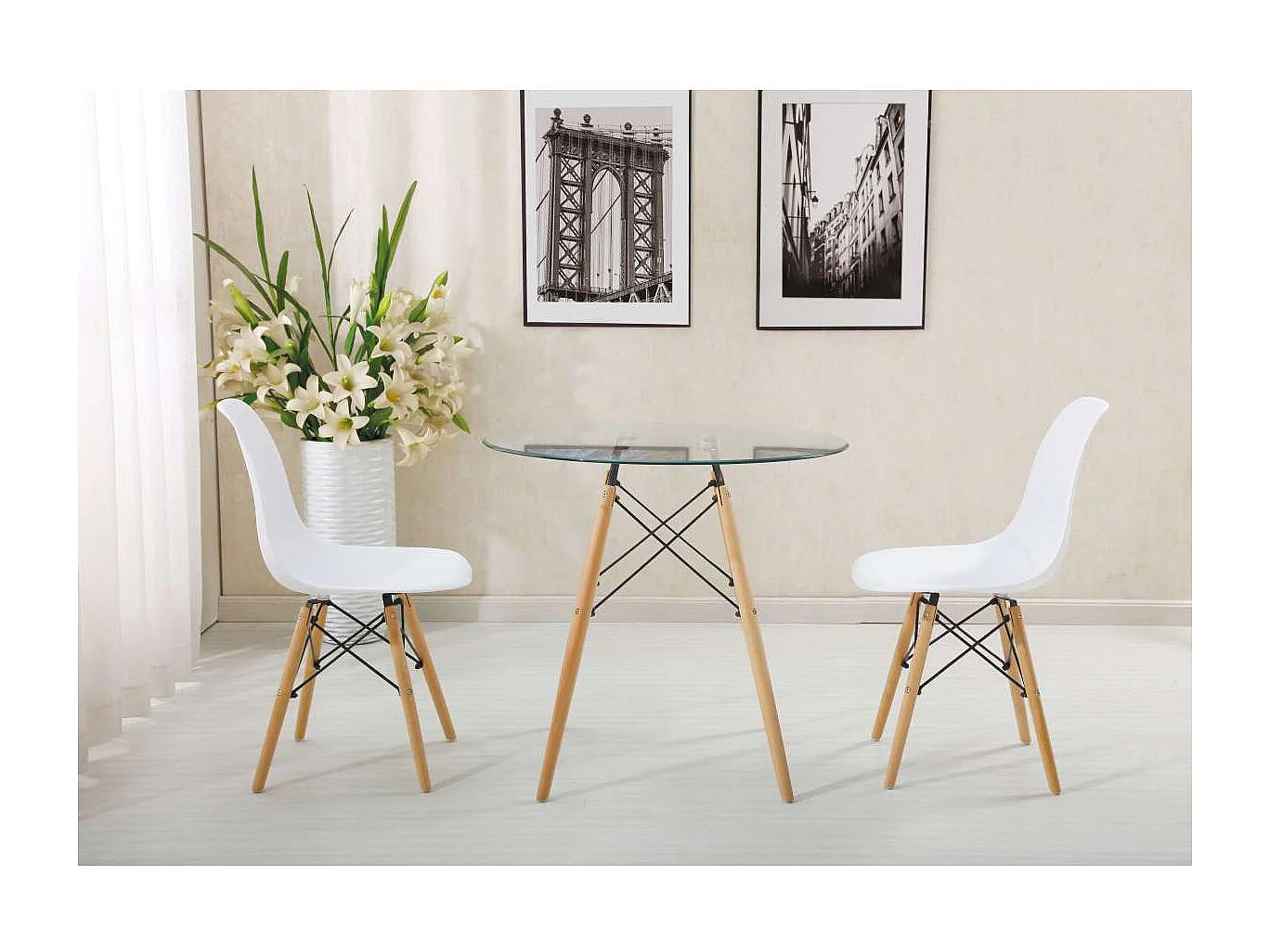 Mesa para cocina, comedor Md-Velez redonda acabado blanco, 80cm(ancho) 74cm(altura) 80cm(f