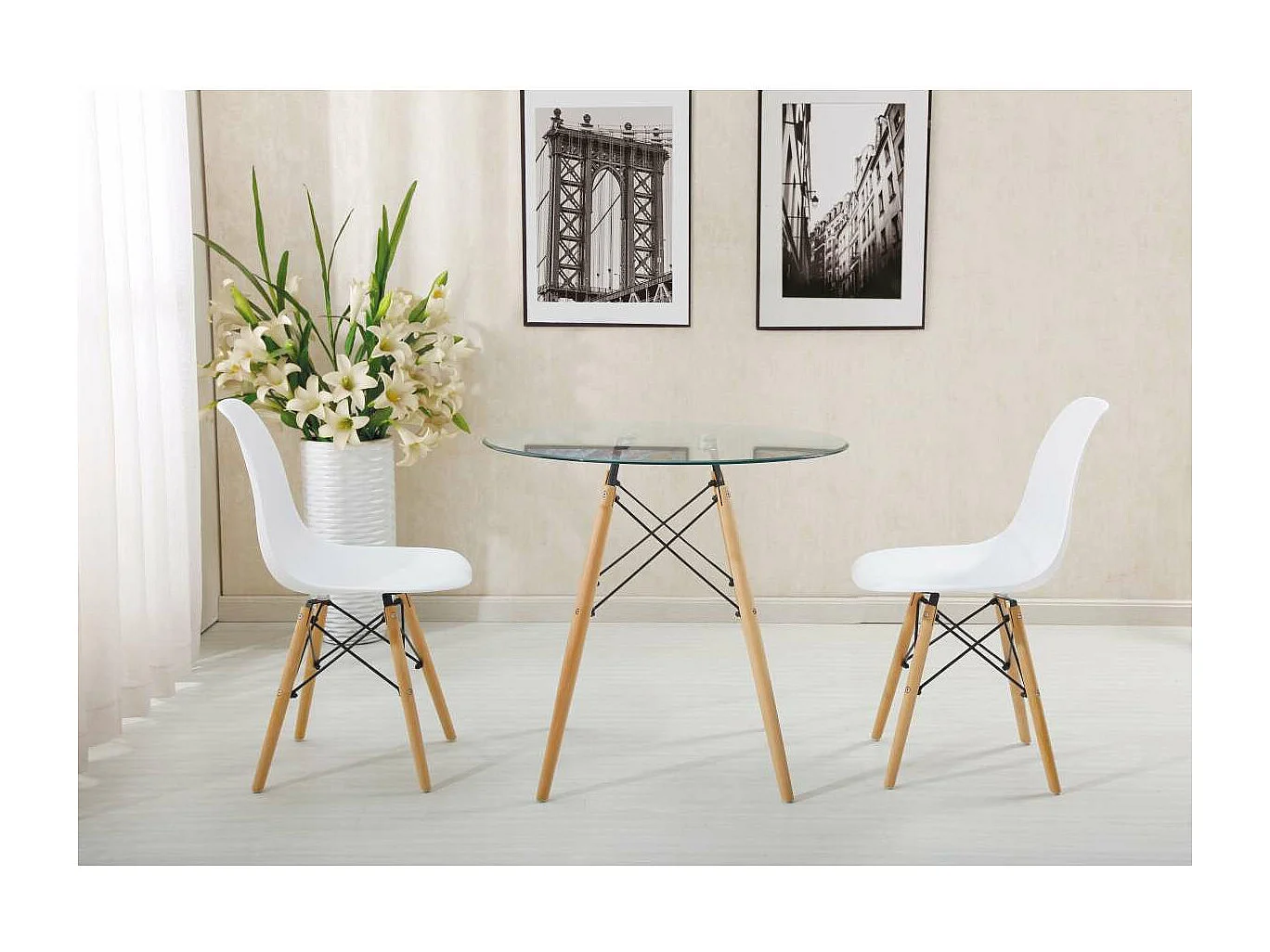 Mesa para cocina, comedor Md-Velez redonda acabado blanco, 80cm(ancho) 74cm(altura) 80cm(f