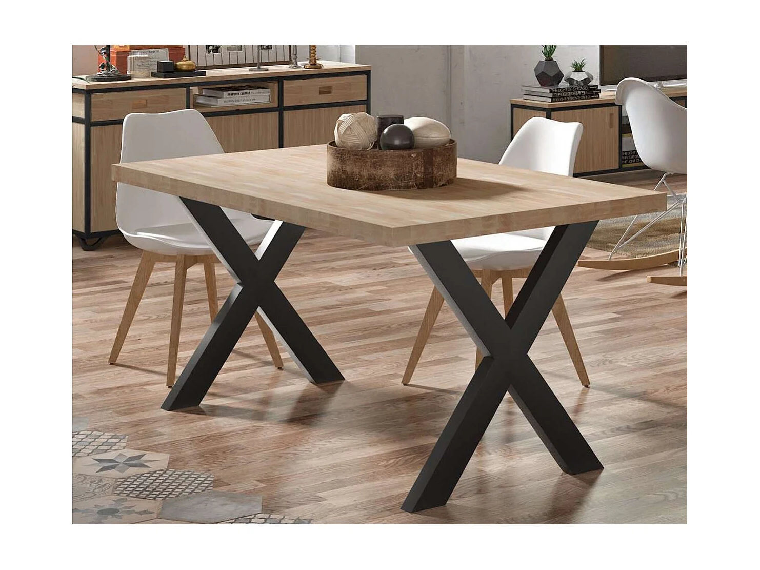 Mesa salon fija X-Loft-140 acabado roble nordish/negro, 76 cm(alto)140 cm(ancho)80 cm(larg