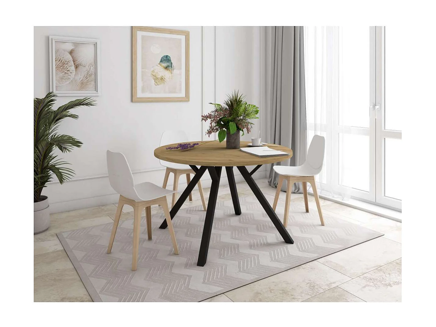 Mesa redonda de comedor Beli acabado natural, 77cm(alto) 120cm(ancho) 120cm(largo)