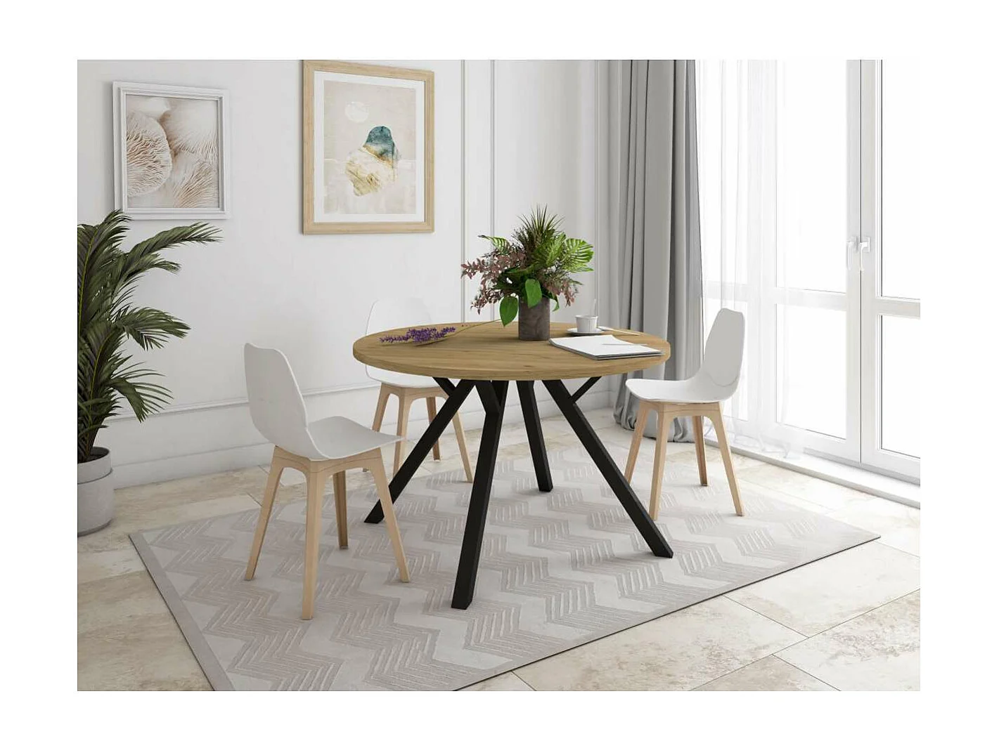 Mesa redonda de comedor Beli acabado natural, 77cm(alto) 120cm(ancho) 120cm(largo)