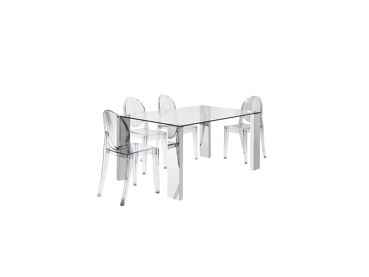 Mesa Orinoco de cristal y patas metálicas. 150 cm(ancho) 76 cm(altura) 90 cm(fondo)