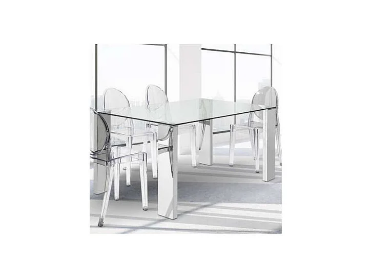 Mesa Orinoco de cristal y patas metálicas. 150 cm(ancho) 76 cm(altura) 90 cm(fondo)