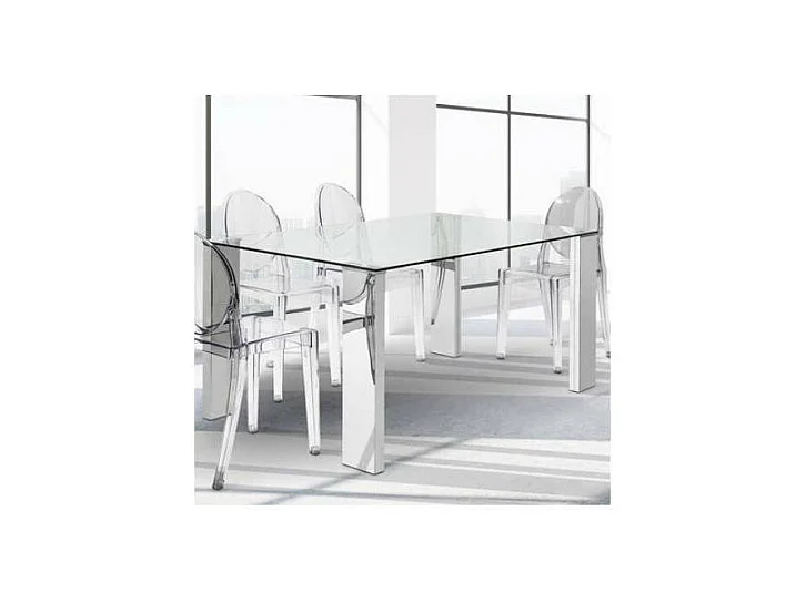 Mesa Orinoco de cristal y patas metálicas. 150 cm(ancho) 76 cm(altura) 90 cm(fondo)